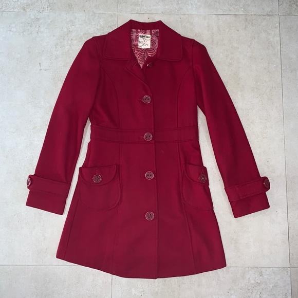 Tulle Jackets & Blazers - Anthropologie tulle red wool pea coat (XS)